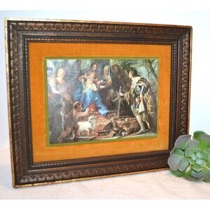 Vintage The Virgin and Child Adored by Saint Louis King of France Framed Art